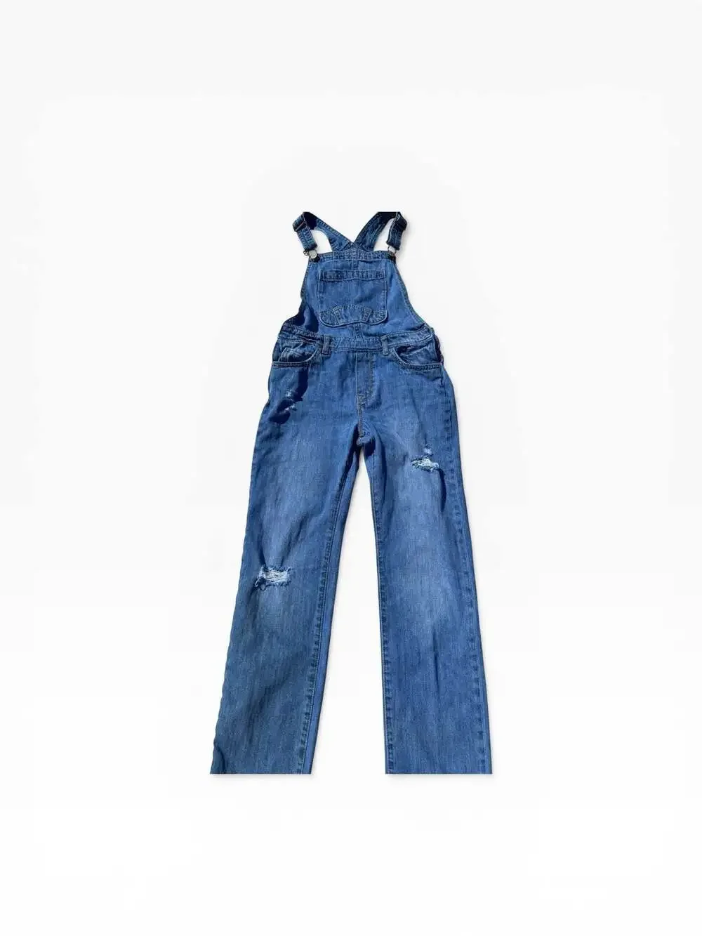 Denim Overalls Kids Medium Wash Blue Good Distressed Straight Leg